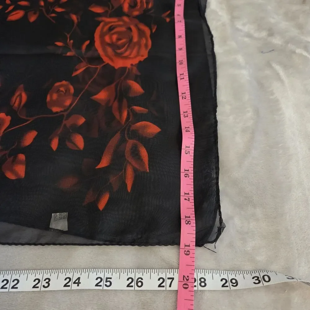 Sheer Black Scarf with Red Roses 19
